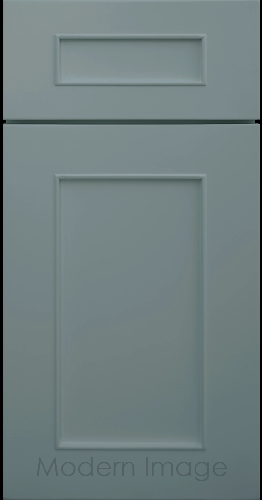 Chandler Shaker kitchen cabinet in Sage, showing the raised trim surrounding the center panel.